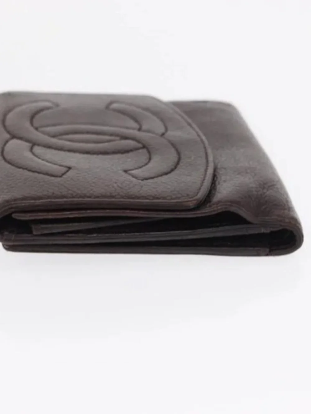 CHANEL Bifold Wallet Grained Calf Skin Black Gold CC Auth bs32337